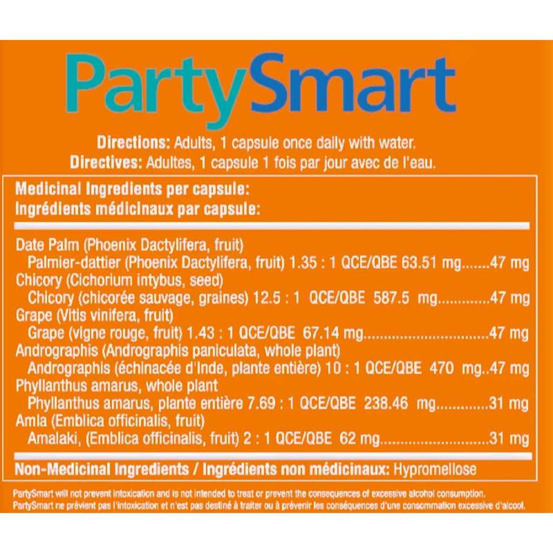 Himalaya PARTY SMART (10 Caps), 10 Nights of Partying Hard Nutritional Panel - SupplementSourceca