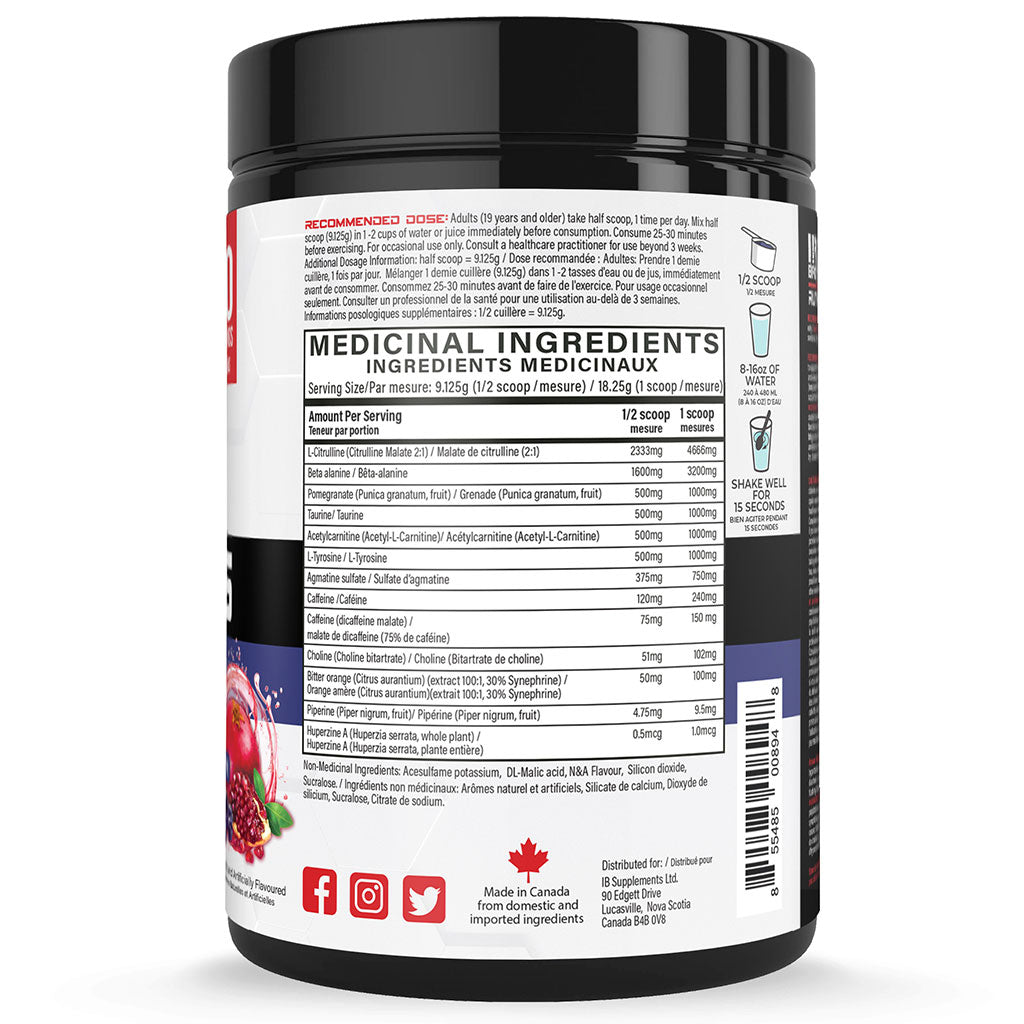 Iron Brothers Supplements RUTHLESS PRE-WORKOUT, 40 Servings Blue Pomegranate Acai Nutrition Panel - SupplementSource.ca