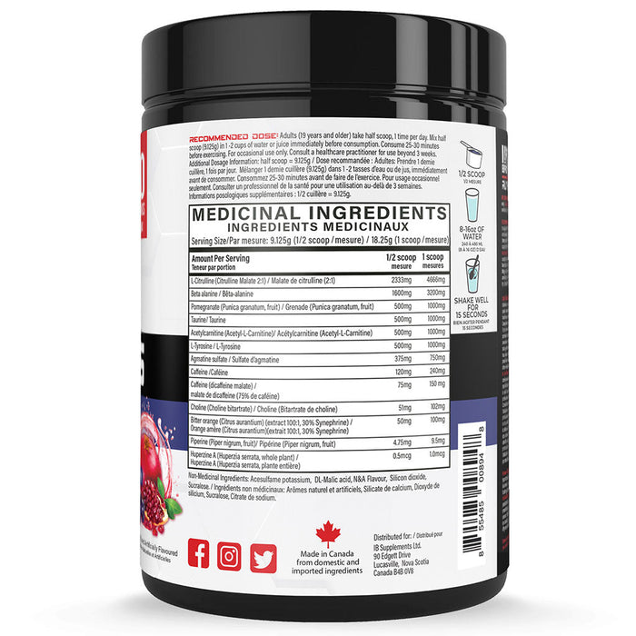 Iron Brothers Supplements RUTHLESS PRE-WORKOUT, 40 Servings Blue Pomegranate Acai Nutrition Panel - SupplementSource.ca