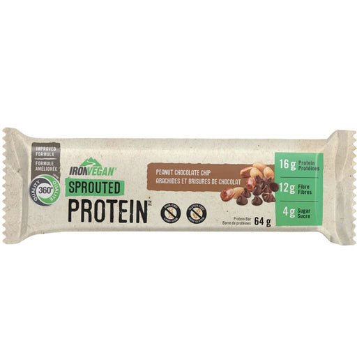 Iron Vegan Sprouted Protein Bar SINGLE Peanut Choclate Chip - SupplementSource.ca
