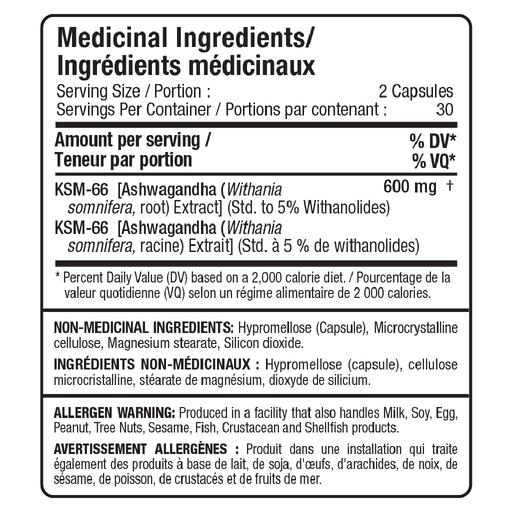 Allmax ASHWAGANDHA KSM-66, 60 Vcaps Supplement Facts - Supplementsourceca