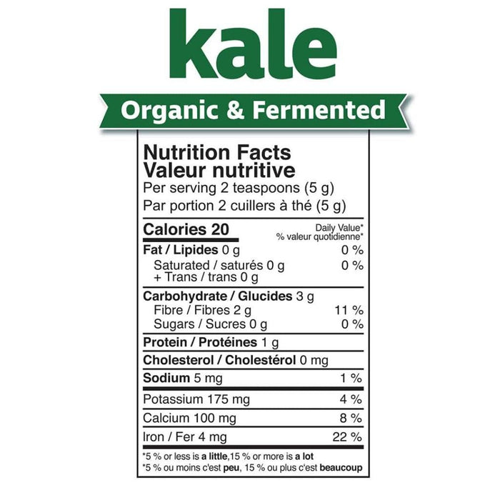 Prairie Naturals Kale Fermented & Organic, 150g Nutrition Facts - Supplementsource.ca