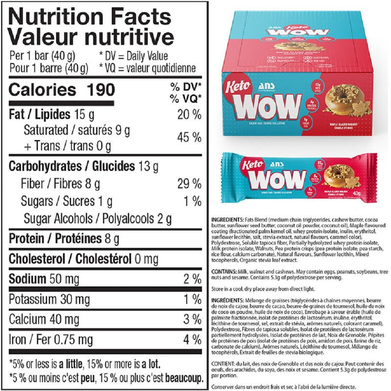 ANS Performance KETO WOW PROTEIN BARS, 12 bars x 40g