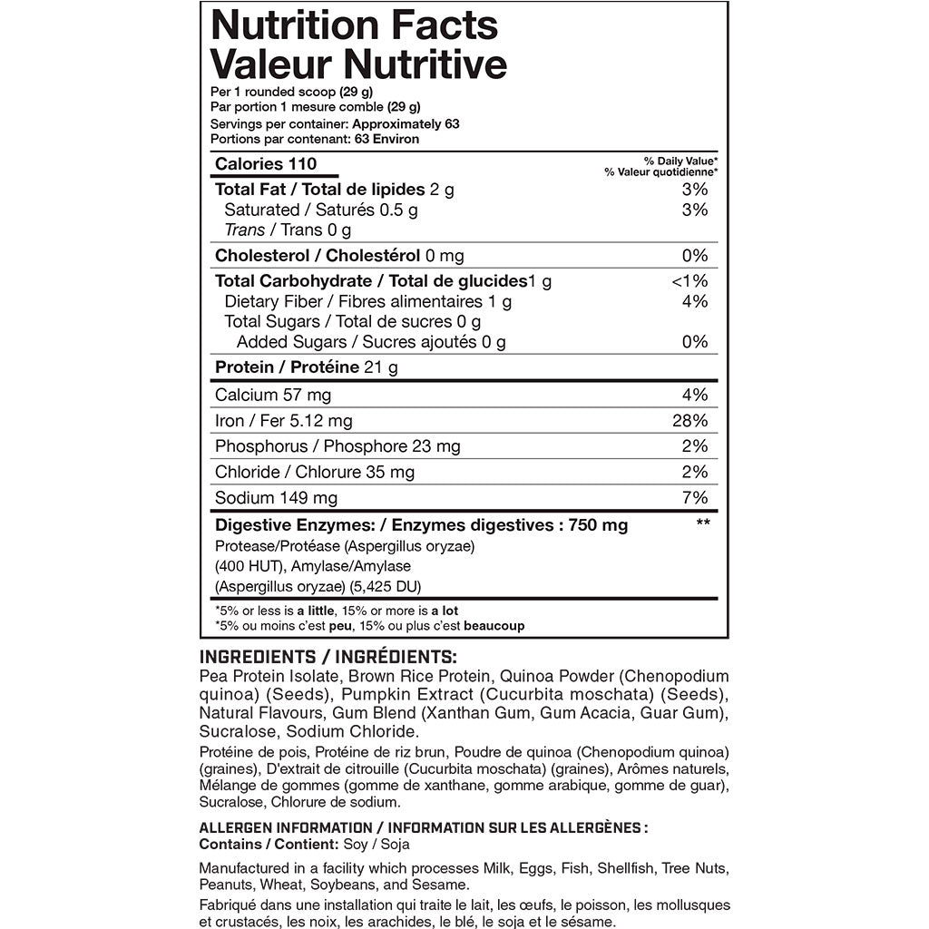 Magnum Nutraceuticals Quattro Vegan 4lbs Chocolate Nutrition Panel - SupplementSource.ca