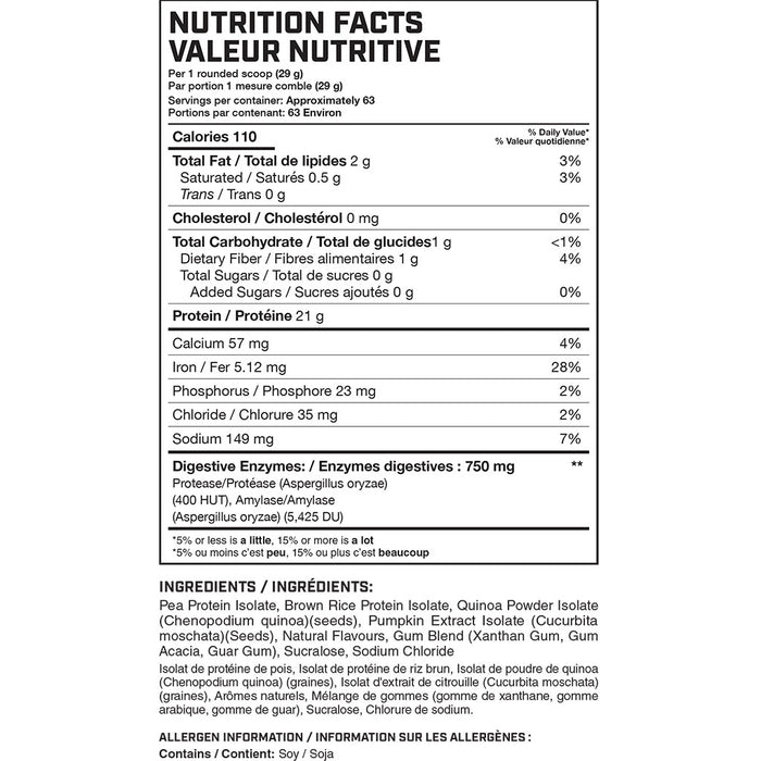 Magnum Nutraceuticals Quattro Vegan 4lbs Vanilla Nutrition Panel - SupplementSource.ca