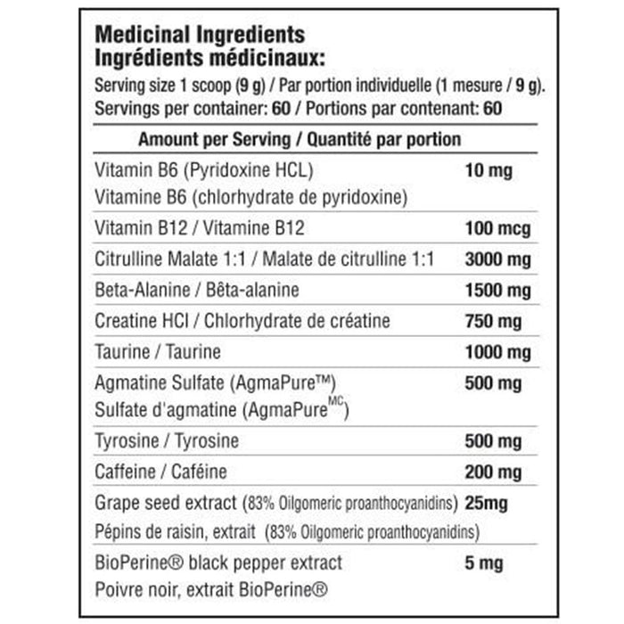Mammoth PUMP, 60 Servings Nutritional Panel - SupplementSourceca