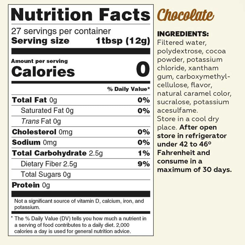 Mrs. Taste Zero Calorie Syrups Chocolate nutritional panel - SupplementSource.ca