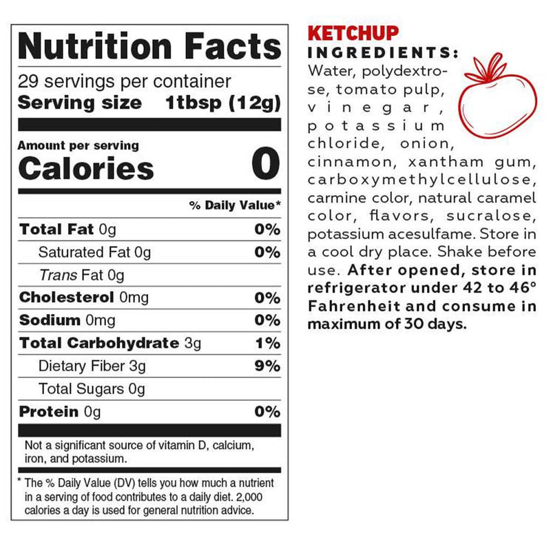 Mrs Taste Zero Calorie Sauces Ketchup nutritional panel - SupplementSource.ca