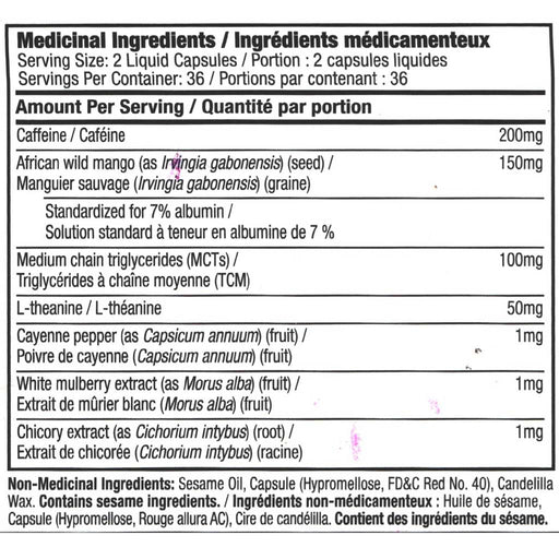 MuscleTech HYDROXYCUT BLACK, 72 Caps Nutrition Panel  - SupplementSource.ca