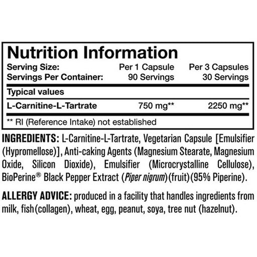 Mutant Carnitine 750mg x 90 VCaps Nutrition Panel - SupplementSource.ca