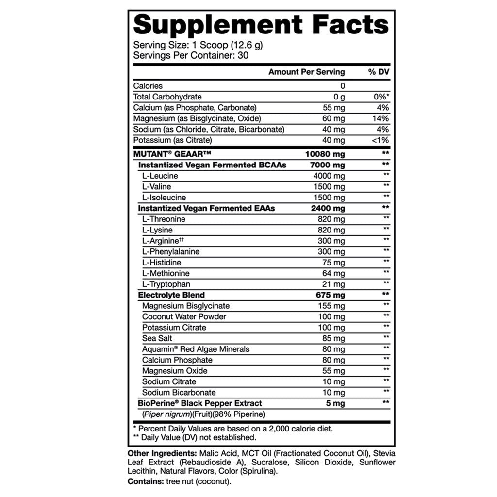 Mutant GEAAR - Complete Essential Amino Acid Formula - Nutritional Panel - SupplementSource.ca