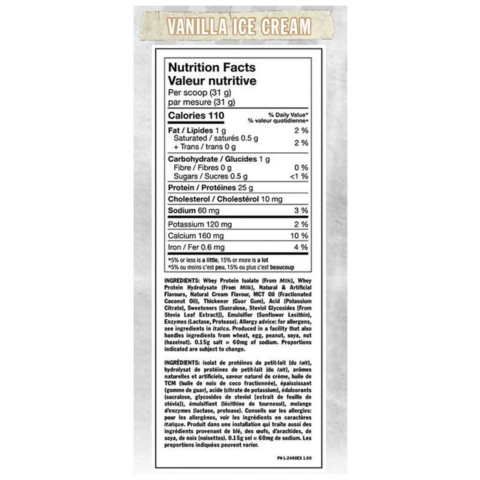 Mutant Iso Surge 5lb Vanilla Ice Cream nutritional panel  - SupplementSource.ca