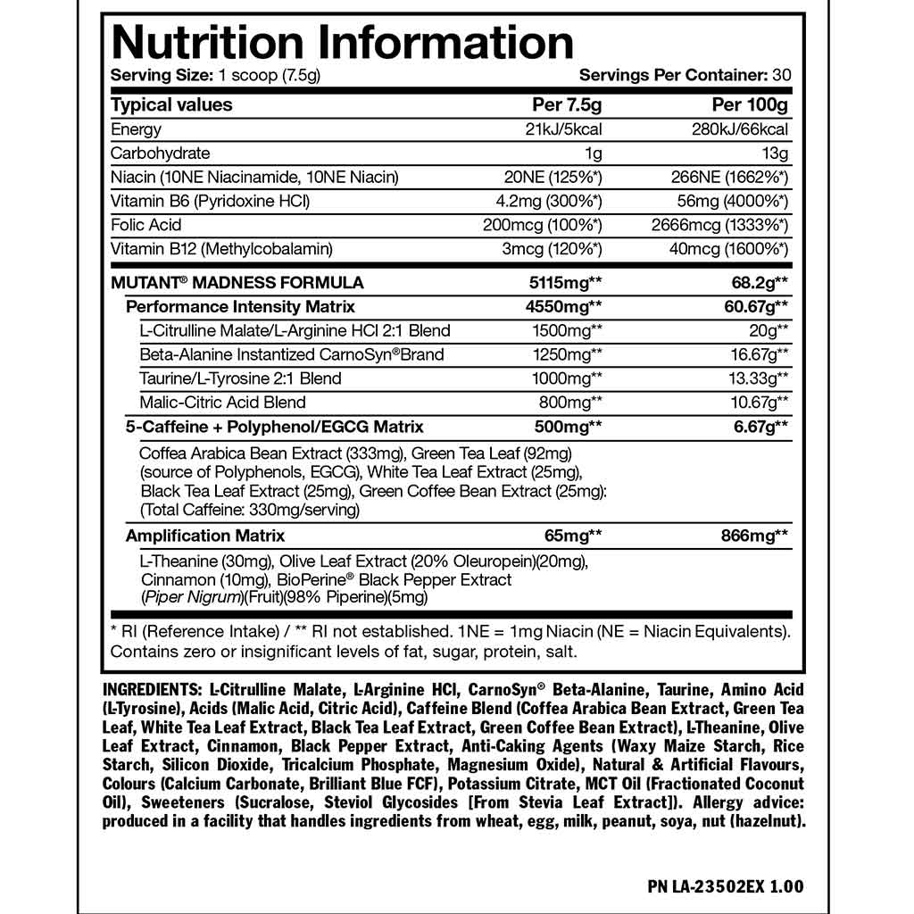 Mutant Madness Nutrition Panel Supplementsource.ca