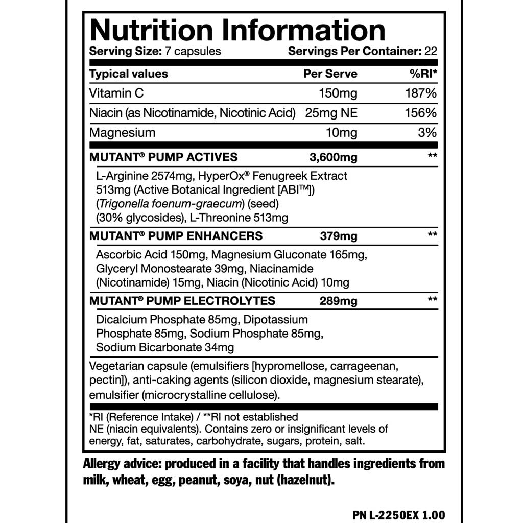 Mutant Pump nutritional panel - SupplementSource.ca