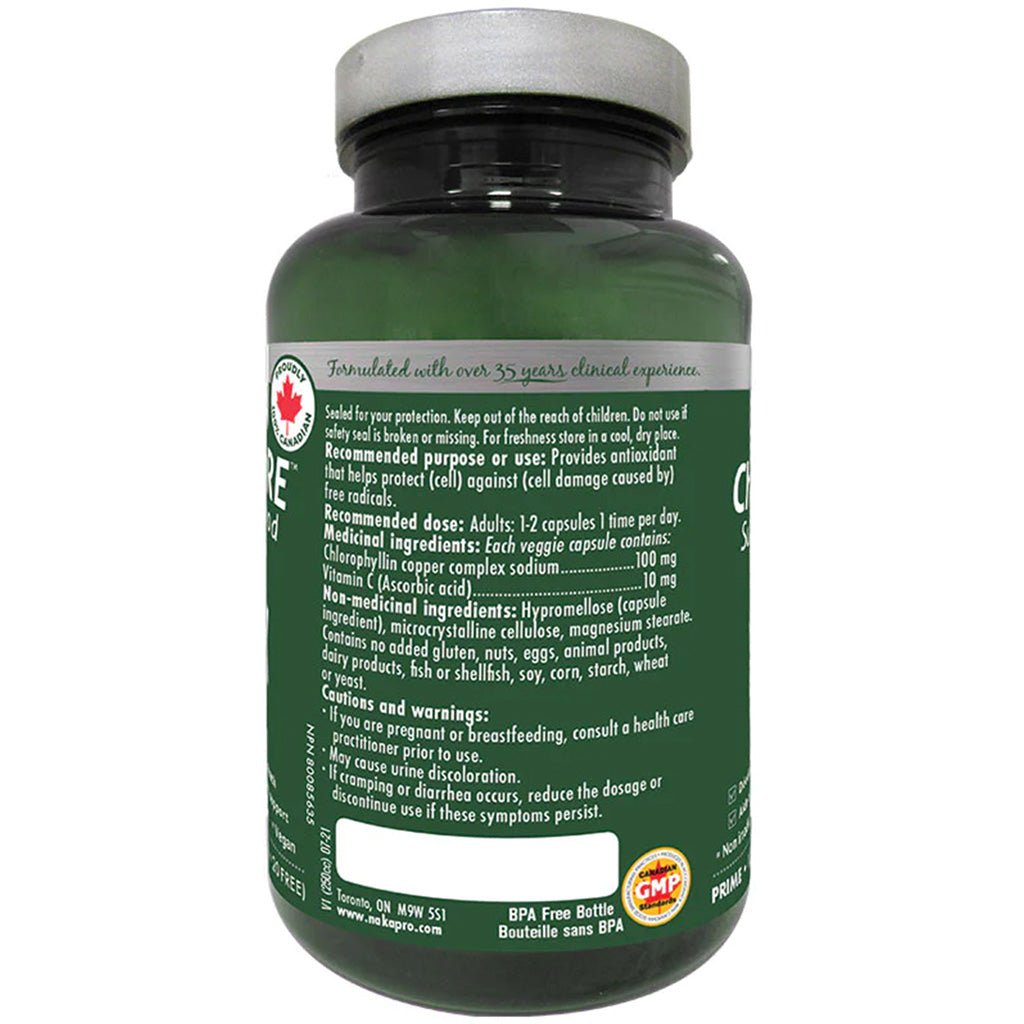 Naka Platinum ChloroPure Green Superfood, 120 VCaps Nutritional Profile - SupplementSource.ca