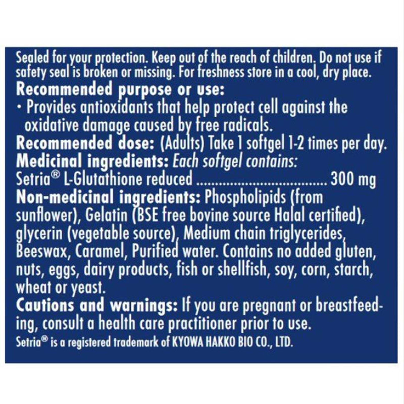 Naka Platinum Liposomal Glutathione (Setria), 75 Softgels Nutrition Panel - SupplementSource.ca