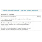 Naka Platinum MAGNESIUM CITRATE POWDER, 600g nutritional panel