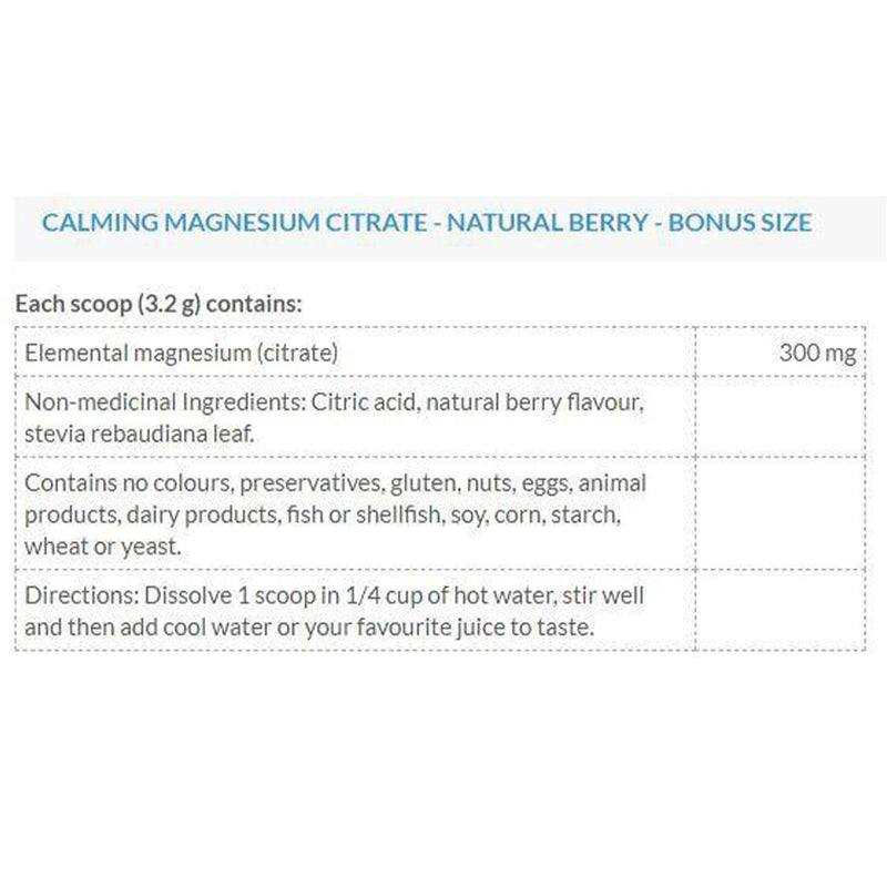 Naka Platinum MAGNESIUM CITRATE POWDER, 600g nutritional panel