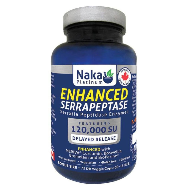 Naka Platinum Enhanced Serrapeptase, 75 Veggie Capsules - SupplementSource.ca
