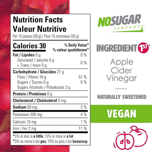 No Sugar Company Apple Cider Vinegar Gummies, 60 Gummies Nutrition Panel - SupplementSource.ca