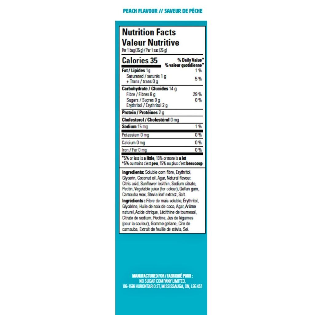 No Sugar Company Keto Gummiez, 175g Peach Nutrition Facts SupplementSource.ca
