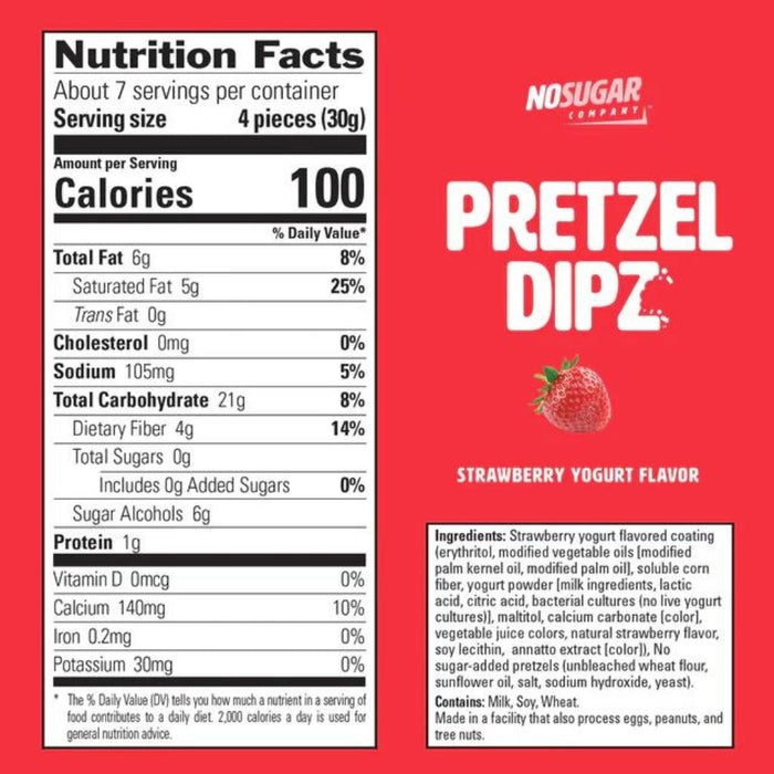 No Sugar Company Pretzel Dipz Strawberry Yogurt Nutrition Facts SupplementSource.ca