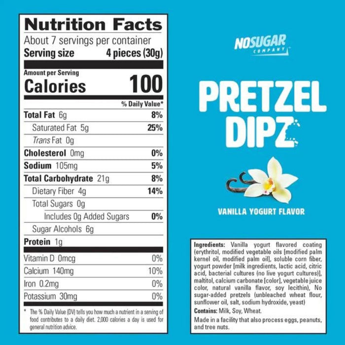 No Sugar Company Pretzel Dipz Vanilla Yogurt Nutrition Facts SupplementSource.ca