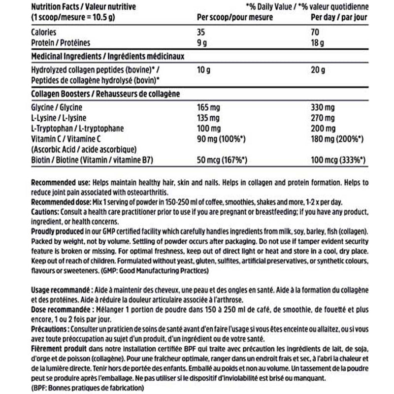 North Coast Naturals Boosted Bovine Collagen Nutrition Facts SupplementSource.ca