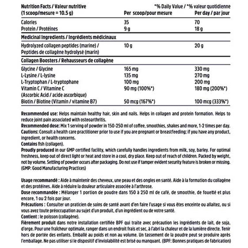 North Coast Naturals Boosted Marine Collagen 250g Nutrition Panel - SuppelmentSource.ca