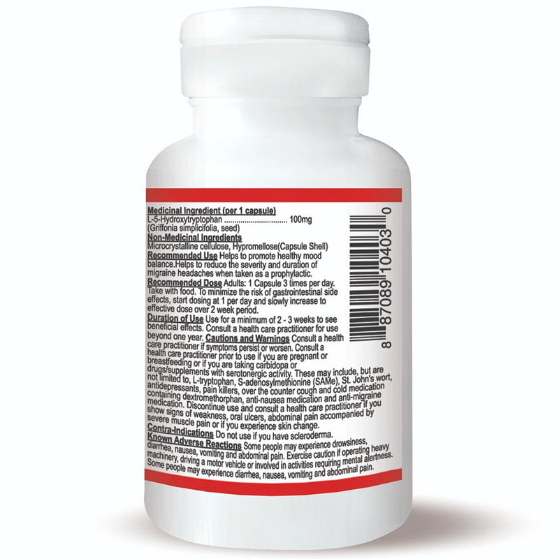 Nutridom 5-HTP 100mg, 60 VCaps Nutrition Panel - SupplementSource.ca