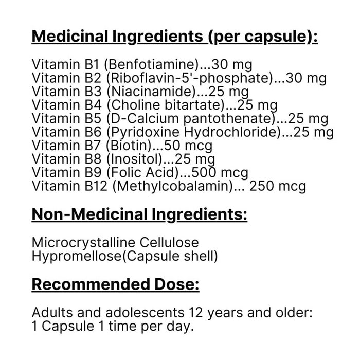 Nutridom B-Complex 120 Vcaps Nutrition Panel - SupplementSource.ca