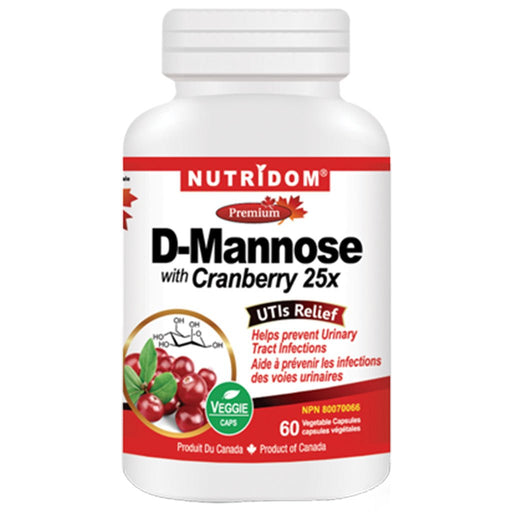 Nutridom D-Mannose with Cranberry 25x, 60 VCaps - SupplementSource.ca