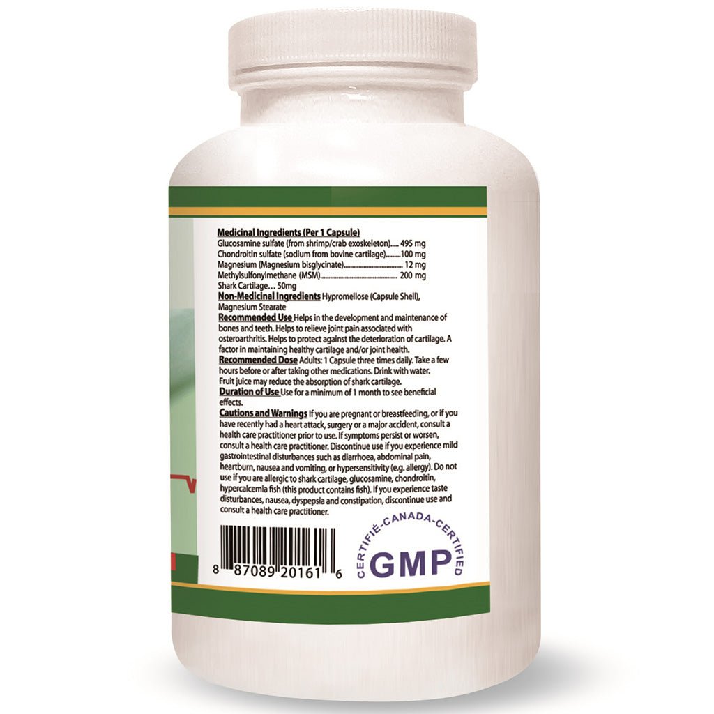 Nutridom Glucosamine Gold 180 VCaps Nutrition Panel - SupplementSource.ca