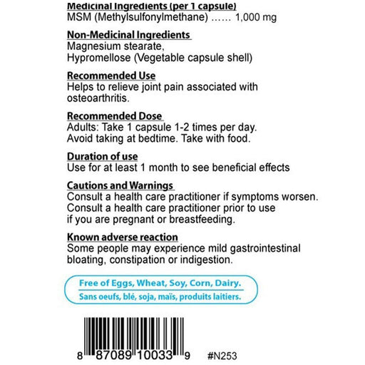 Nutridom MSM 1000mg, 120 Vcaps - SupplementSource.ca