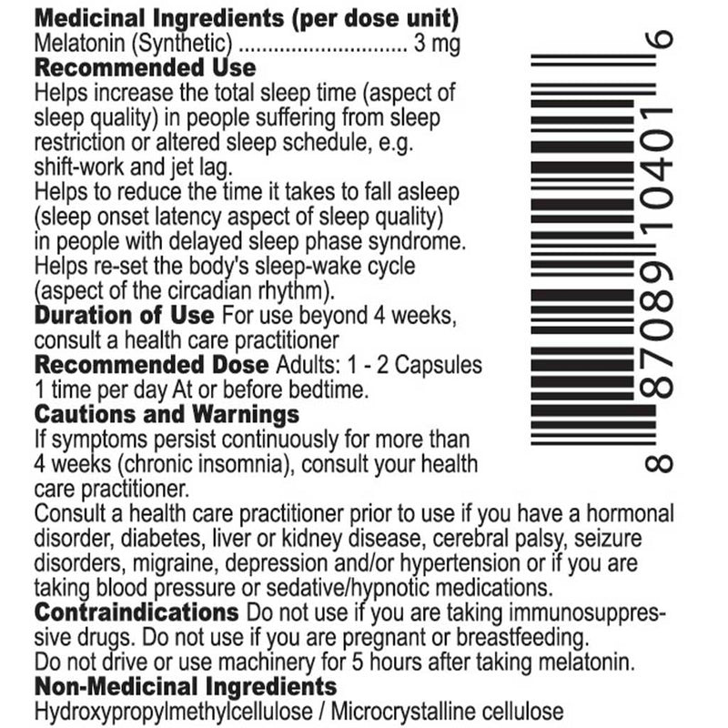 Nutridom MELATONIN 3mg, 60 caps - SupplementSource.ca