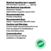 Nutridom NAC N-Acetyl-L-Cysteine nutritional panel - SupplementSource.ca