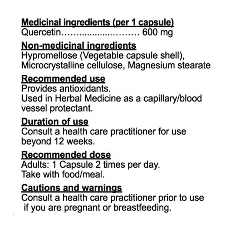 Nutridom QUERCETIN 1200 Nutrition Panel, 60 Vcaps - SupplementSource.ca