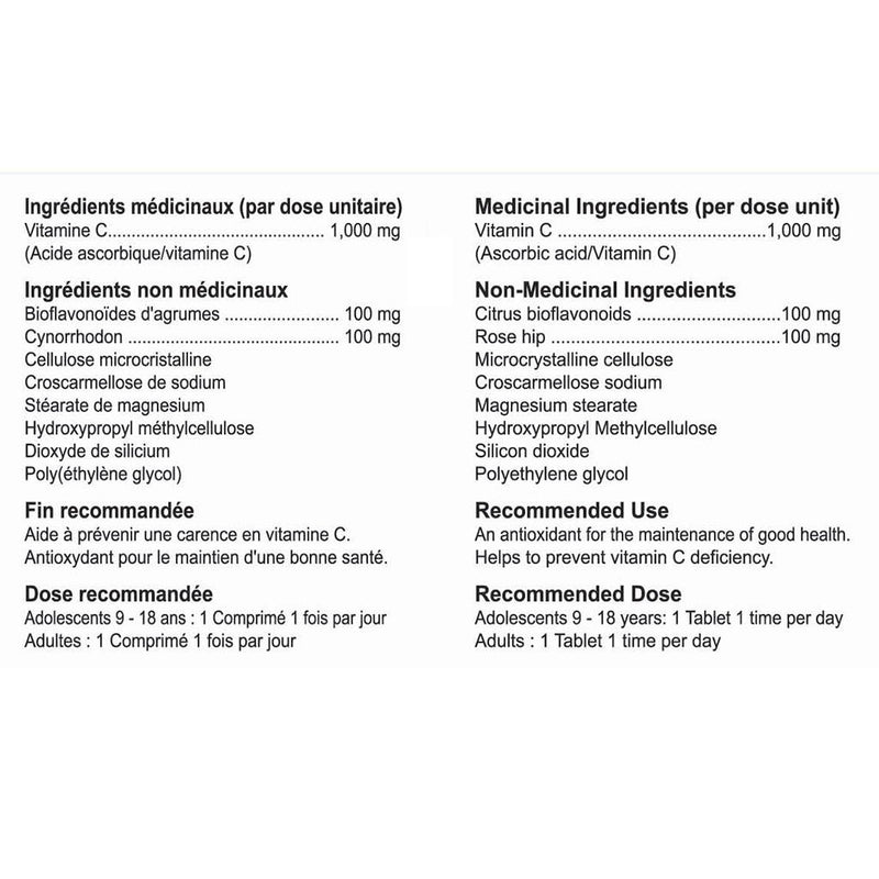 Nutridom Vitamin C Time Release nutritional panel - SupplementSource.ca