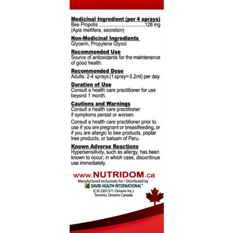 Nutridom Bee Propolis Extract Sprays (30ml) SupplementSource.ca