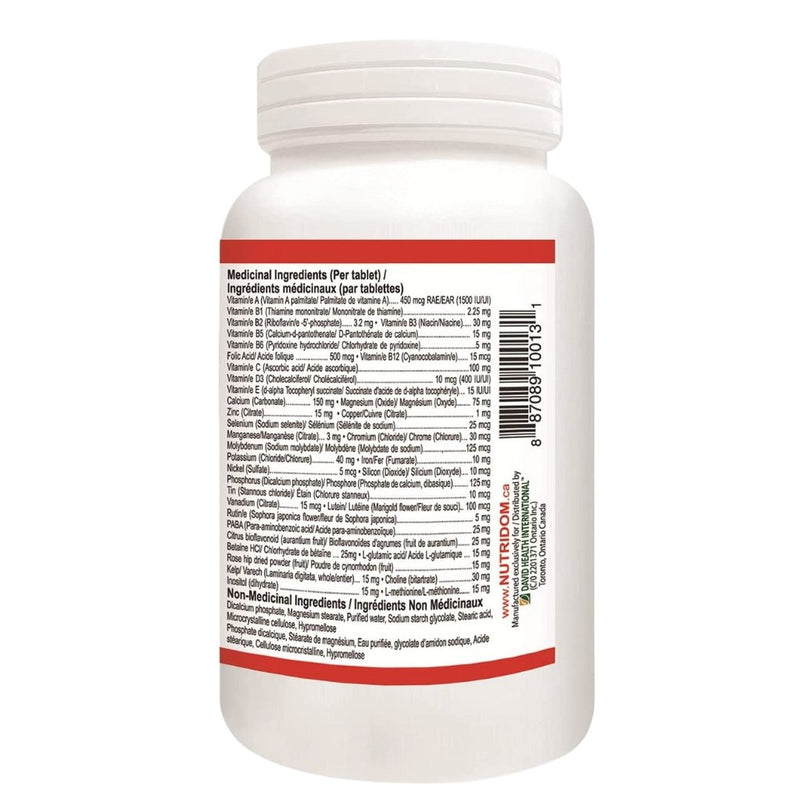 Nutridom MULTI VITAMIN, 120 Tablets Nutrition Label SupplementSource.ca 