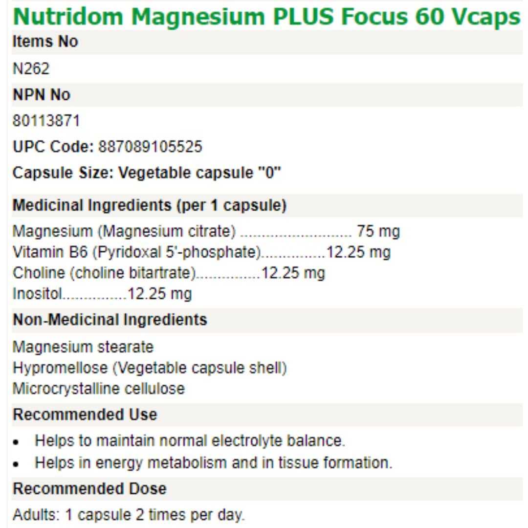 Nutridom MAGNESIUM PLUS FOCUS 60 Vcaps