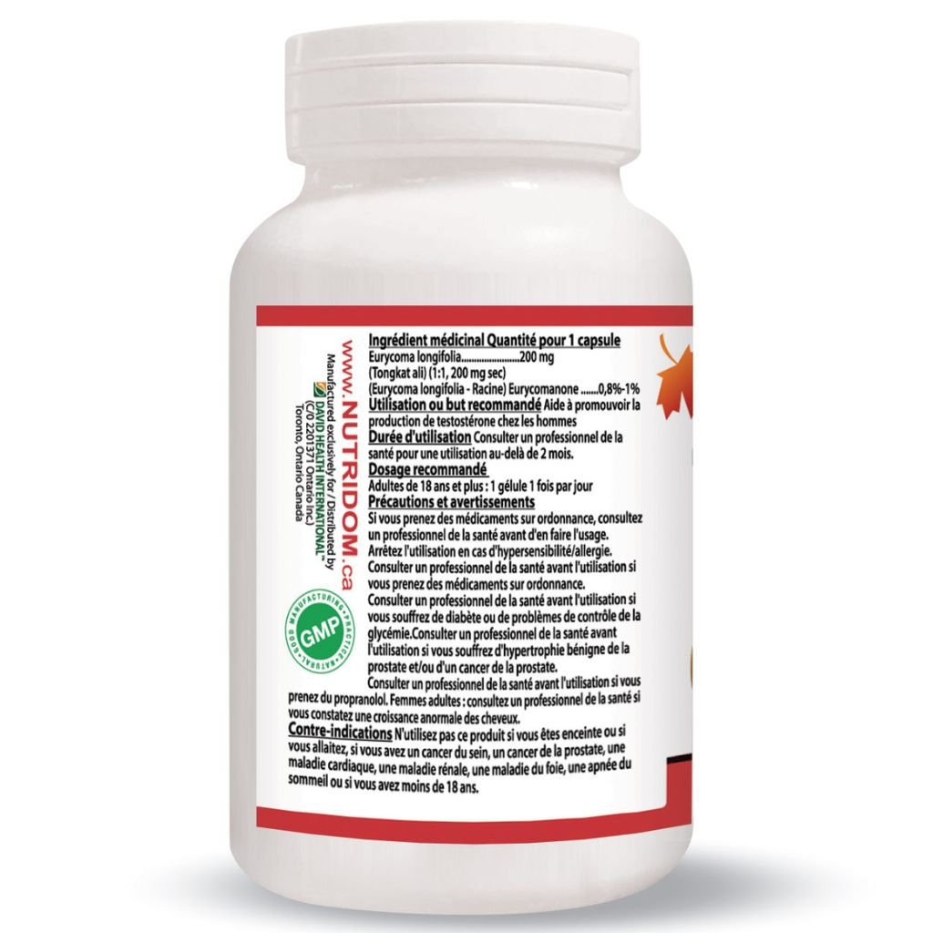 Nutridom Tongkat Ali 60 VCaps French Nutritional Panel- SupplementSource.ca