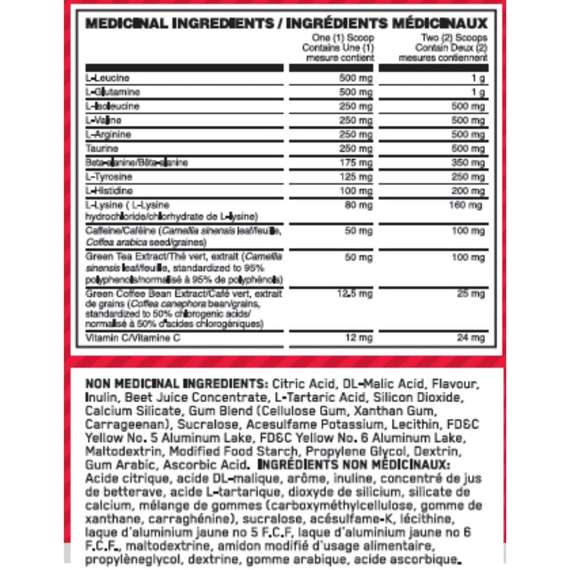 Optimum Nutrition ESSENTIAL AMINO ENERGY, 30 Servings nutrition facts - SupplementSource.ca
