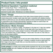 PVL 100% Pure Creatine 300g Nutrition Panel - SupplementSource.ca