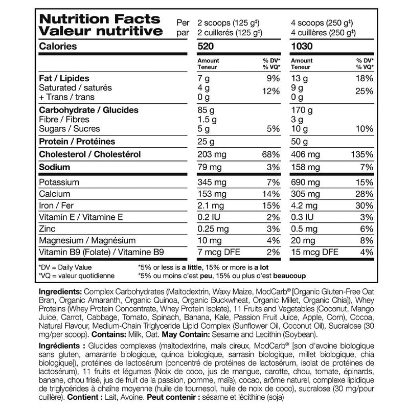 Perfect Sports HULK CLEAN MASS GAINER, 10lbs Chocolate Ice Cream Nutrition Panel - SupplementSource.ca