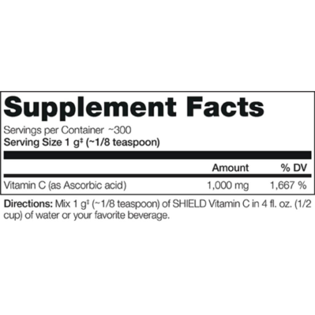 Perfect Sports SHIELD VITAMIN C, 300g Nutritional Panel - SupplementSourceca
