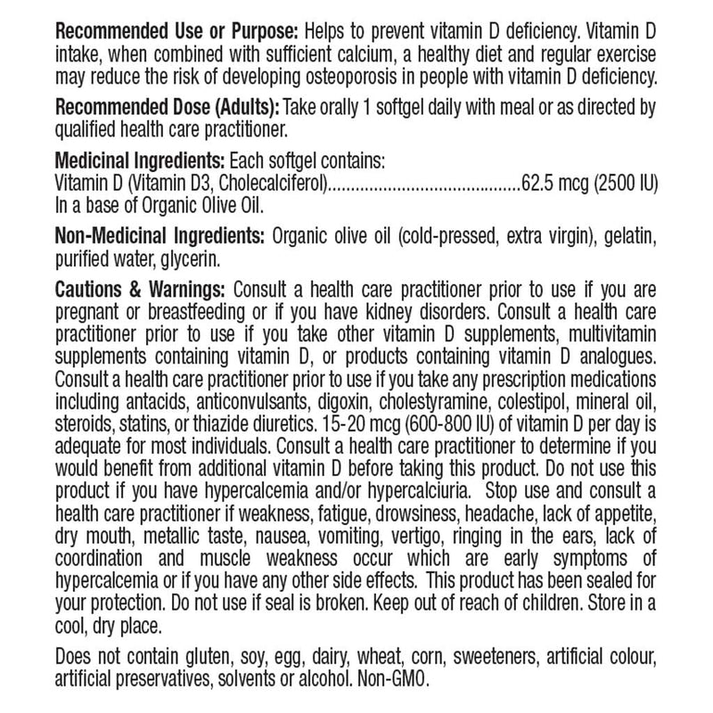 Prairie Naturals VITAMIN D3 2500IU, 550 Softgels - SupplementSource.ca