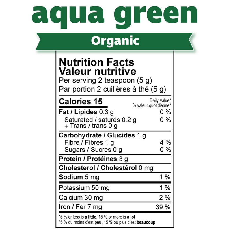 Prairie Naturals Aqua Greens 200g Nutrition Panel - SupplementSource.ca