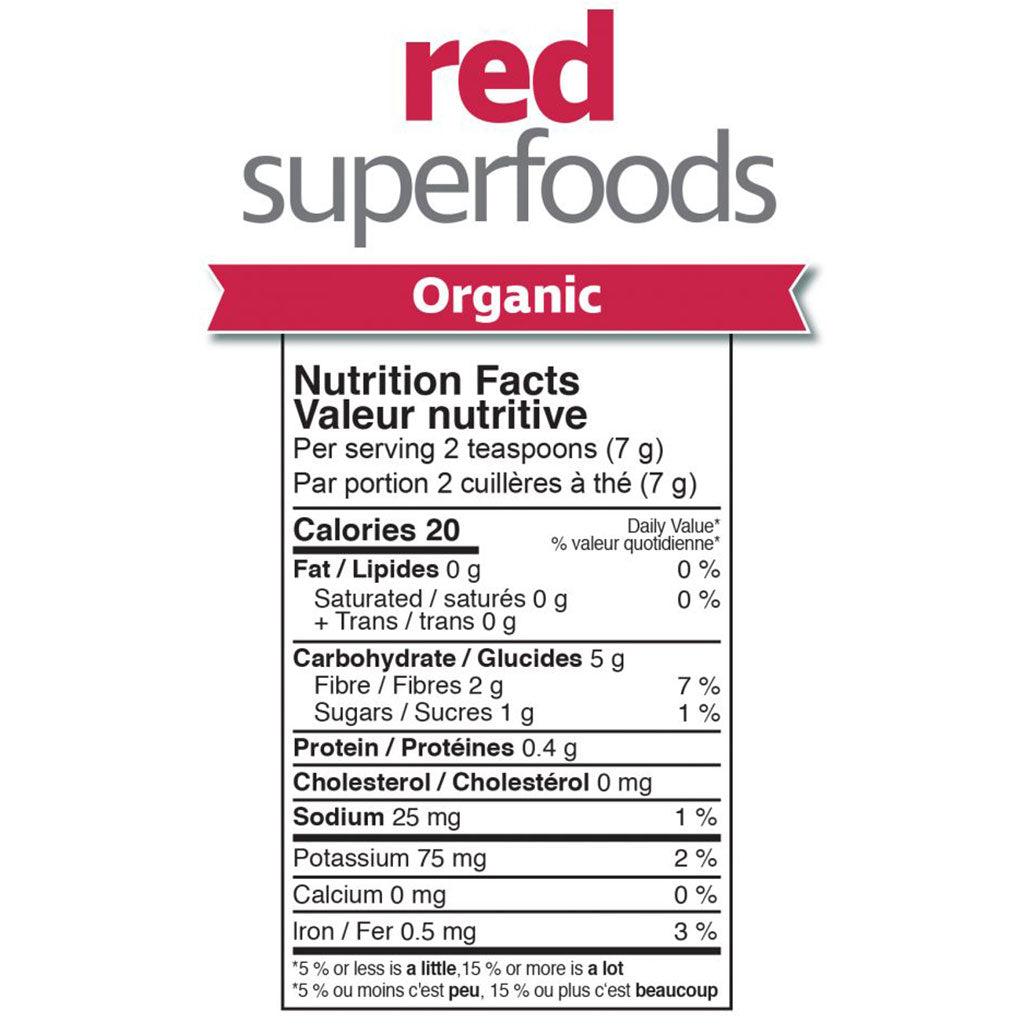Prairie Naturals Organic Red Superfoods, 210g Nutrition Panel - SupplementSource.ca