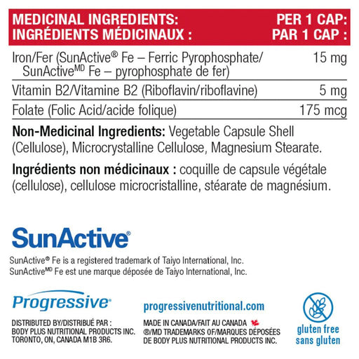Progressive Advanced Iron, 45 VCaps Nutrition Panel - SupplementSource.ca